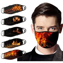 5 pçs adulto fogo impressão padrão máscara boca pm2.5 ao ar livre proteger máscara anti-nevoeiro lavável segurança reutilizável respirável máscara facial