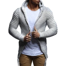 Повседневный вязаный Тренч с капюшоном и длинным рукавом, Мужская Уличная одежда в стиле хип-хоп на молнии, длинный стильный свитер, пальто для мужчин, зимняя верхняя одежда