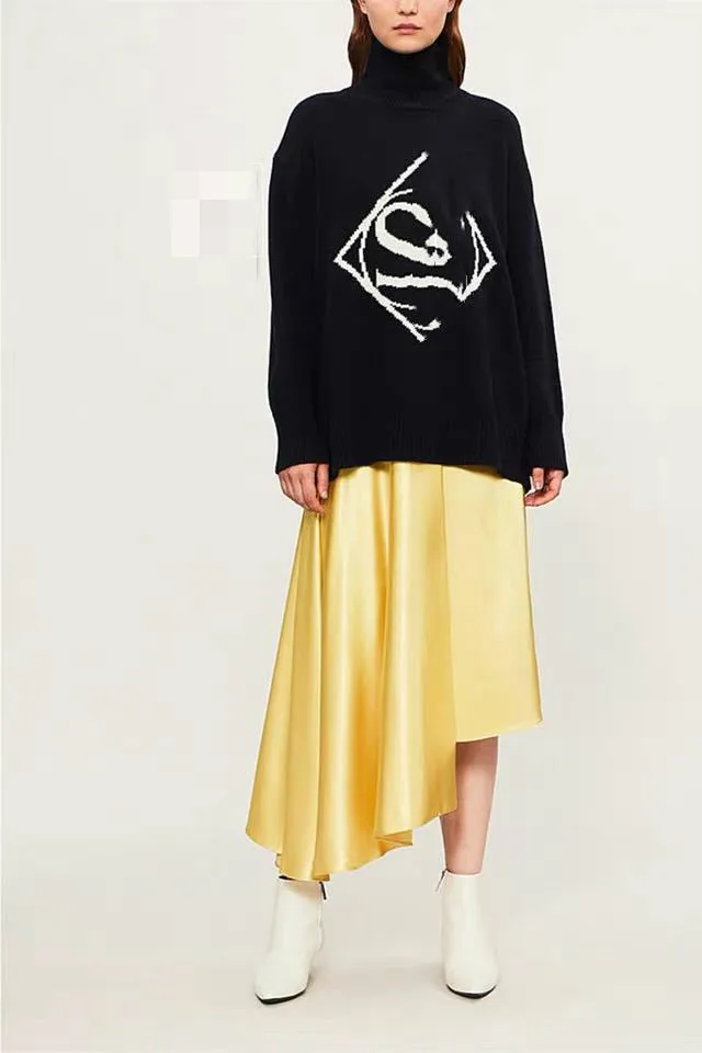 

Autumn and Winter High Collar Personality Pattern Long Sleeve Pullover Turtleneck Women Sweater