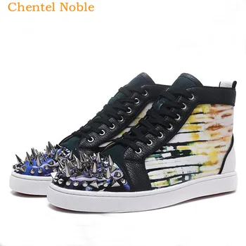 

Brand Chentel Noble Leather Irregular Pattern Studded Men Casual Shoes Party Shoes Men Flats Lace-Up Sneakers Two Style Bling