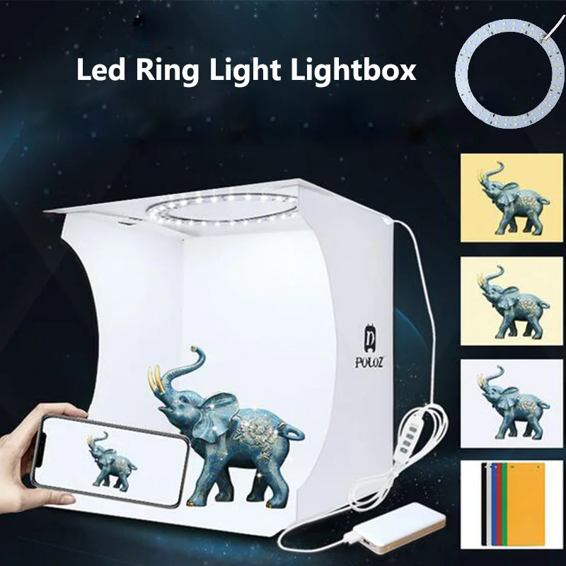 PULUZ Mini LED Ring Light box Lightbox Photo Studio Box Photography Light Studio Shooting Tent Box Kit& 6 Color Backdrops