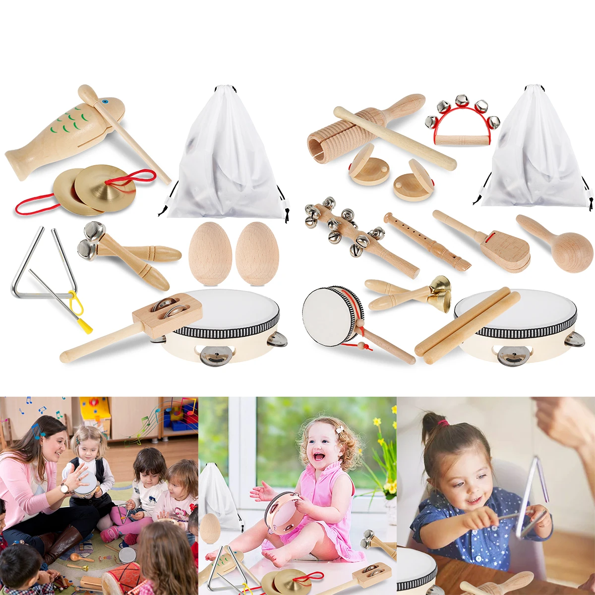 11Pcs/7Pcs Musical Instruments for Toddler Wooden Percussion Toys Set with Storage Educational Music Bag Gift | Игрушки и хобби