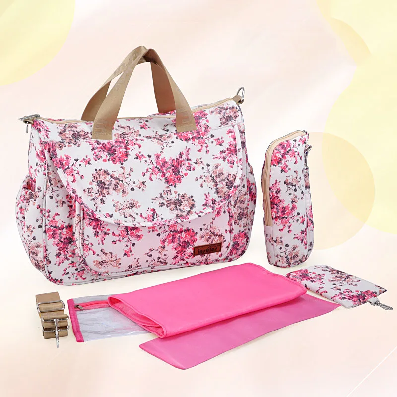 MOTOHOOD Baby Diaper Bags For Mom Flower Maternity Bag Stroller Bag Multifunctional Changing pad Nappy Bag For Mummy (5)