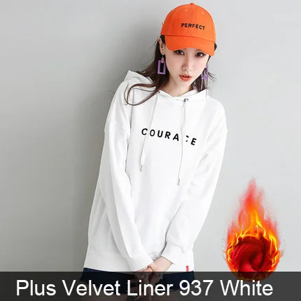 Winter 937 White Толстовки и кофты Пуловеры Для женщин Осень и Зима капюшоном бархатным лайнером Толстовка средней длины Спортивная одежда1 - Цвет: Winter 937 White