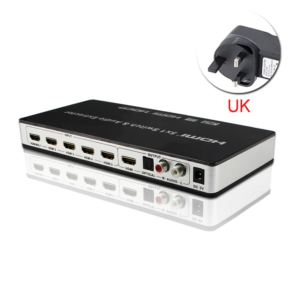 HDMI переключатель 5x1 аудио экстрактор видео конвертер 4K x 2K@ 30hz 4K Full HD 1080P 3D ARC с пультом дистанционного управления для HDTV PS3 - Цвет: UK Plug