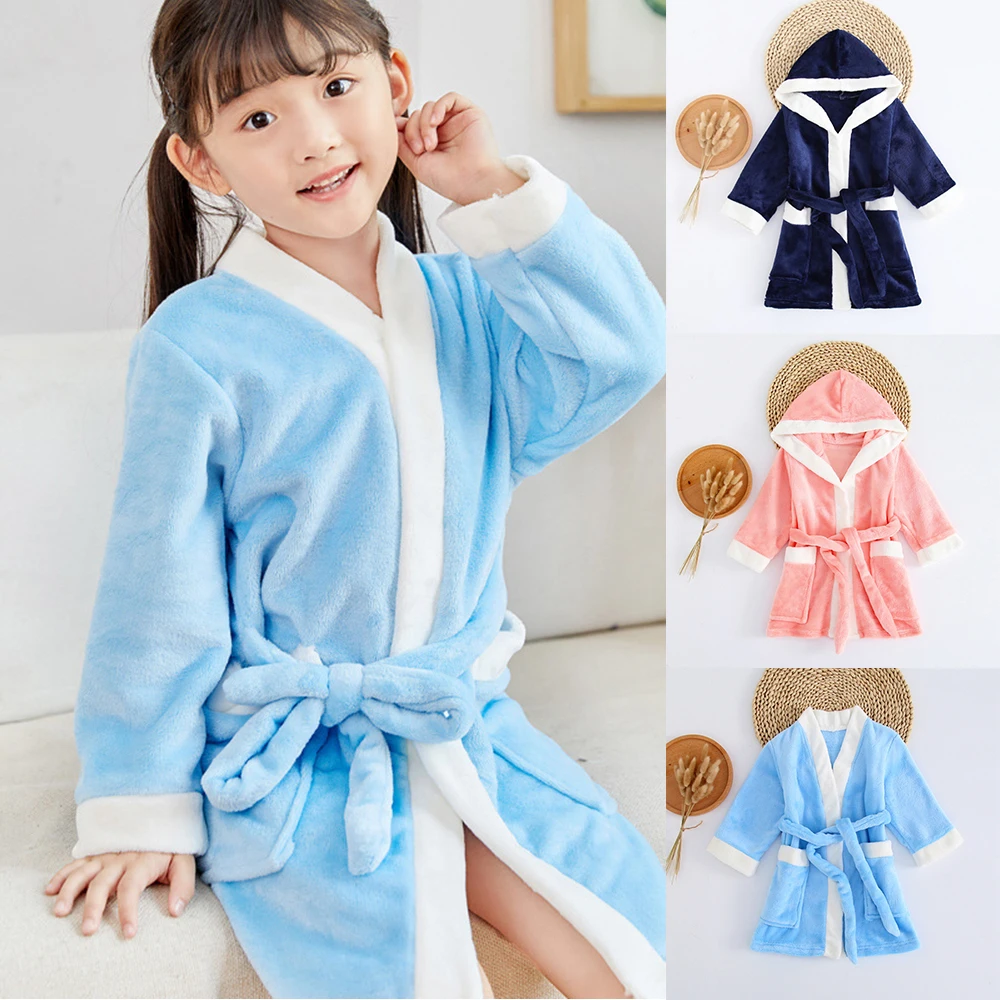 SHUJIN/Новая плотная детская Ночная рубашка длинный халат для девочек и мальчиков Милая Ночная рубашка осень-зима фланелевый банный халат с капюшоном, Пижама