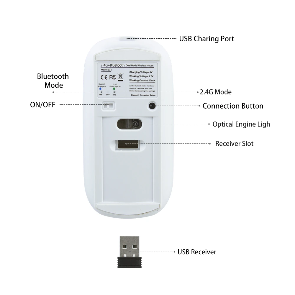 2,4 ГГц Usb Беспроводная+ Bluetooth двухрежимный тонкая компьютерная мышь металлическая перезаряжаемая Бесшумная оптическая мышь 3d Мини Розовый, алюминиевый мышь