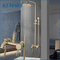 KEMAIDI Brushed Gold Shower Faucet In Wall 8" Stainless Steel Rainfall Bath Shower Set Swivel Bath Spout Bathroom Shower Column 1