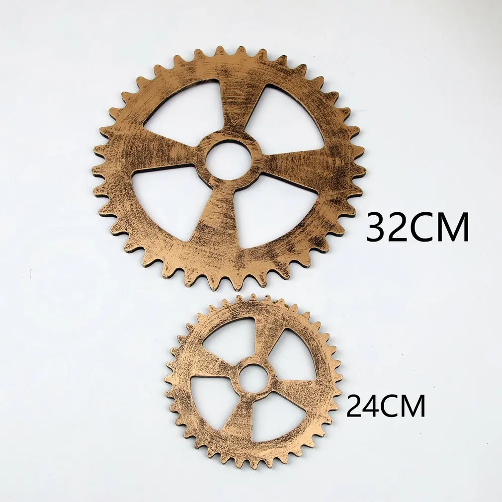 14/24/32 см цвета: золотистый, серебристый Цвет ретро промышленного Стиль имитация металла дерева Шестерни бар Лофт Творческий деревянная бутафория Настенный декор