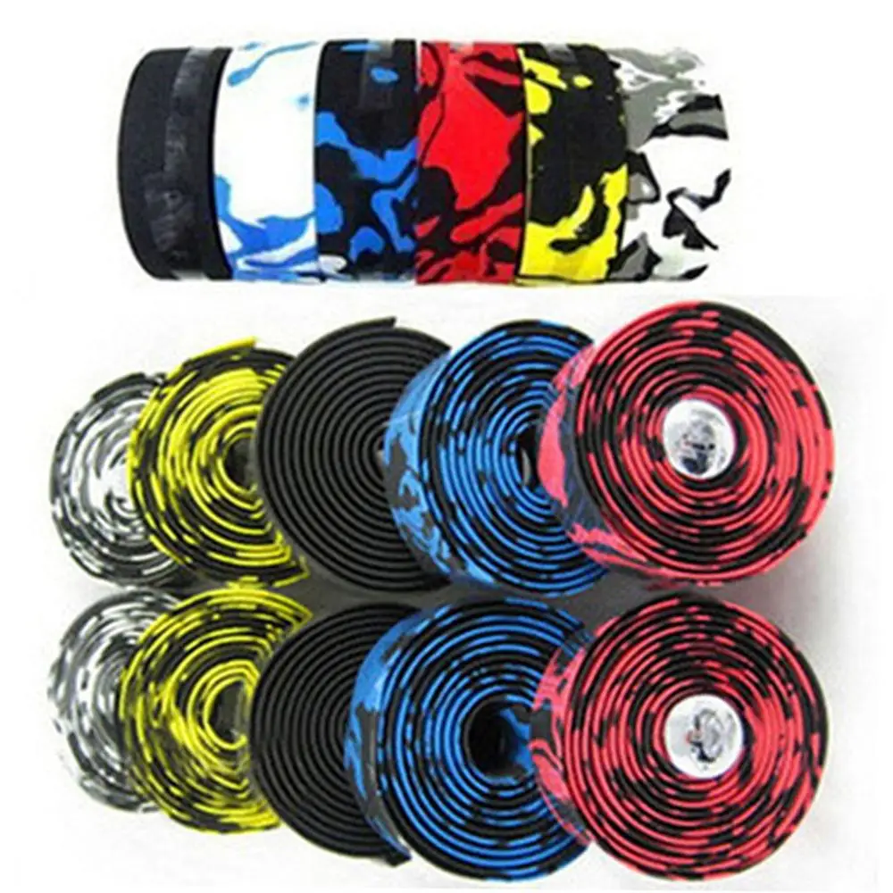 

Road Bike Bicycle Handlebar Tape Camouflagebelt Cycling Handle Belt Cork Wrap with Bar Plugs non slip absorb sweat