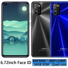 Smartphone Android 10i, téléphone portable, caméra avant/arrière, 4 go de RAM, 64 go de ROM, 6.72 pouces, Quad Core, 8mp + 13mp, reconnaissance faciale, débloqué