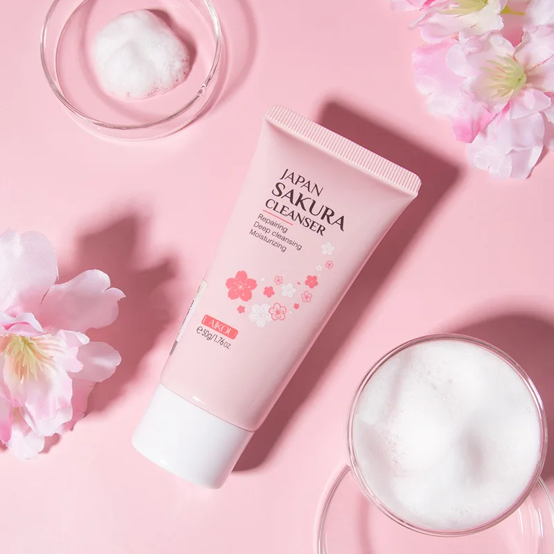 LAlKOU Japan Sakura Gentle Cleansing Facial Cleanser Shrink Pores Deep Clean Oil Control Remove Blackhead Moisturizing Skin Care 6