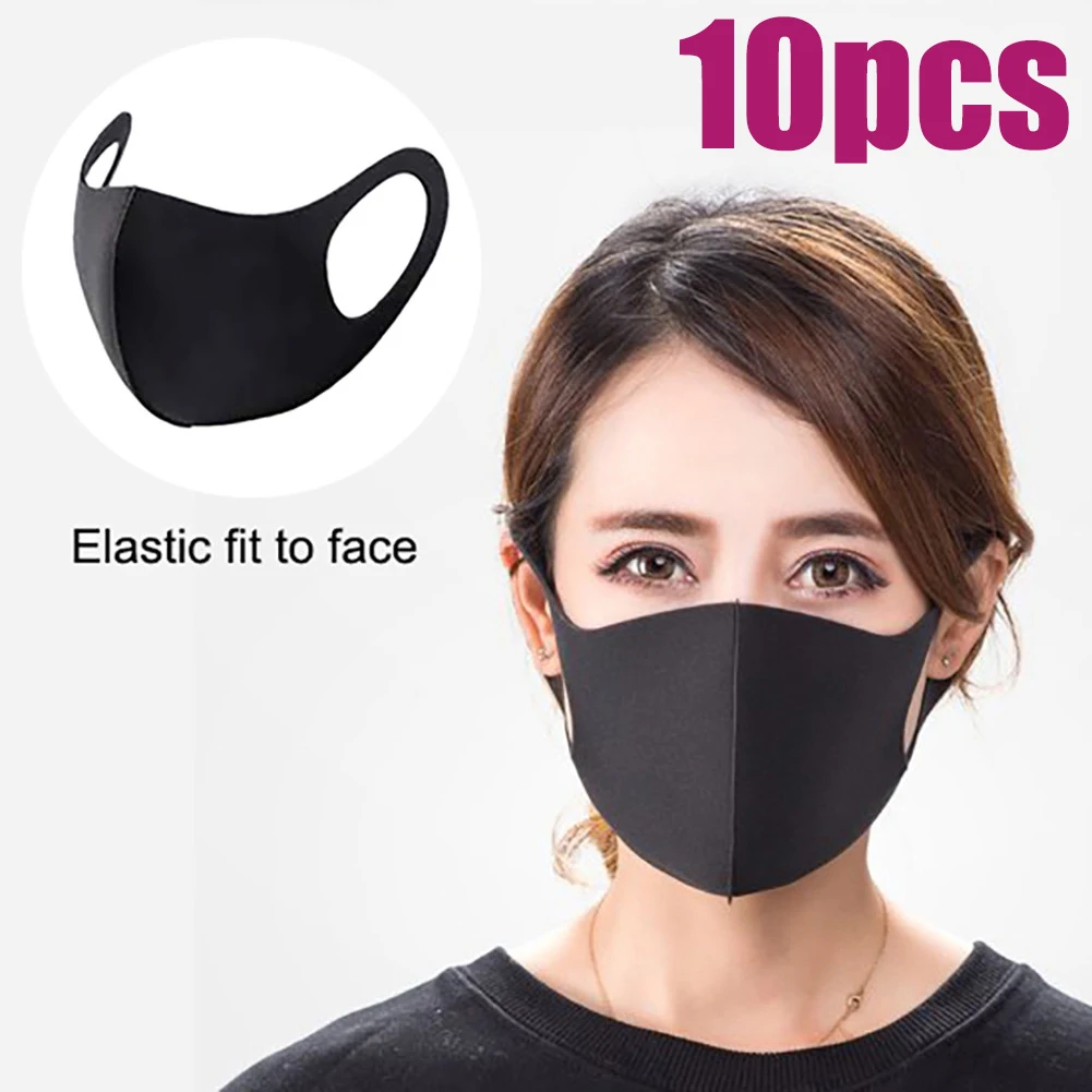 

10 PCS Fashion Black Face Mask Breathable Washable Reusable Anti Pollution Anti-fog Anti-Dust Flu Face Maska Adult Face Masks