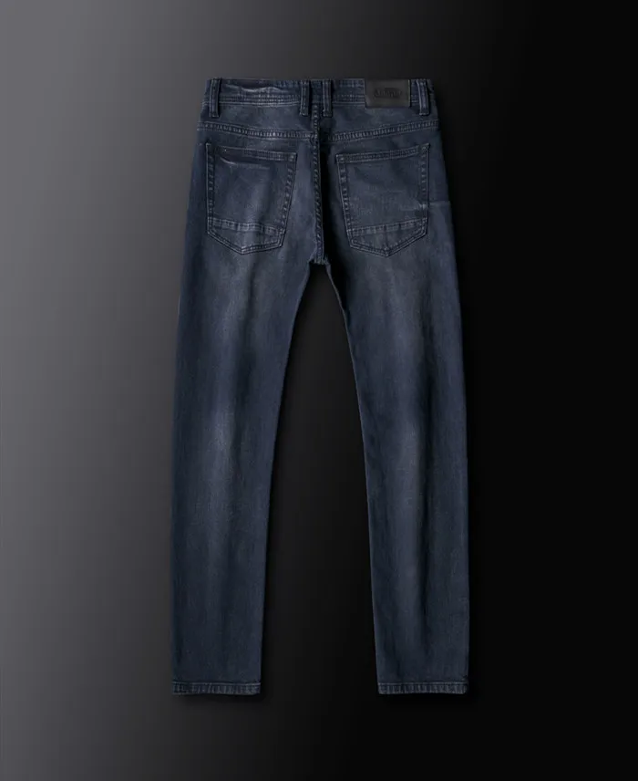 Классические мужские серые синие Стрейчевые джинсы Новая мода Бизнес Slim Fit прямые винтажные джинсовые брюки мужские Брендовые брюки