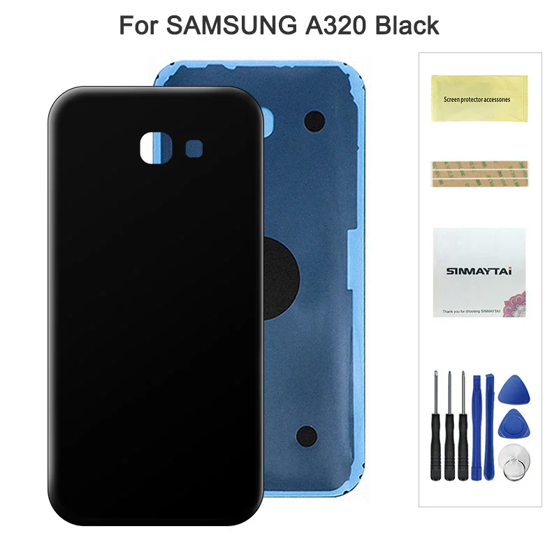 Задняя Батарея сзади Стекло чехол для Samsung Galaxy A3 A5 A7 A320 A520 A520F A720 Батарея чехол наклейка для корпуса - Цвет: A320 Black