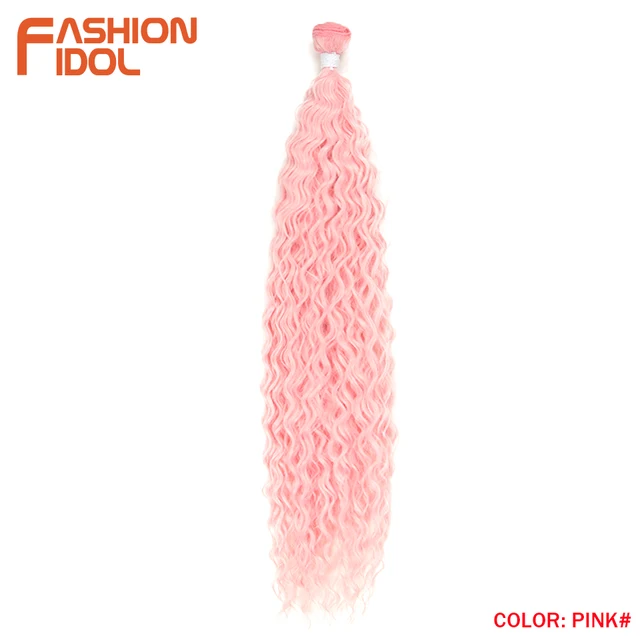 FASHION IDOL Loose Deep Wave Hair Bundles Extensions Ombre Hair Bundles 28-32Inch 120g Super Long Hair Synthetic Curly Wave Hair PINK