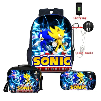 

Sonic Backpack Kids Boys Girls Backpacks Children back to school Bags 3pcs/set Backpack lunchBag pencilCase
