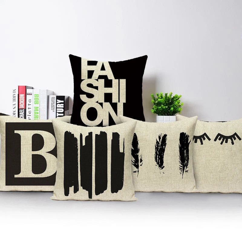 

Polyester Throw Pillow Cushion Cover Car Home Decoration Sofa Decor Decorative Pillowcase Black White Letters Pillow Cover