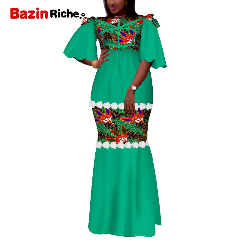 Африканский принт платья для женщин Базен Riche Лоскутные драпированные Длинные платья Вечерние платья традиционная африканская одежда WY5121 - Цвет: 15