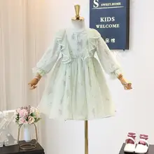 Весеннее платье принцессы с вышивкой и оборками для девочек; детское модное милое элегантное платье; 5 шт/лот;