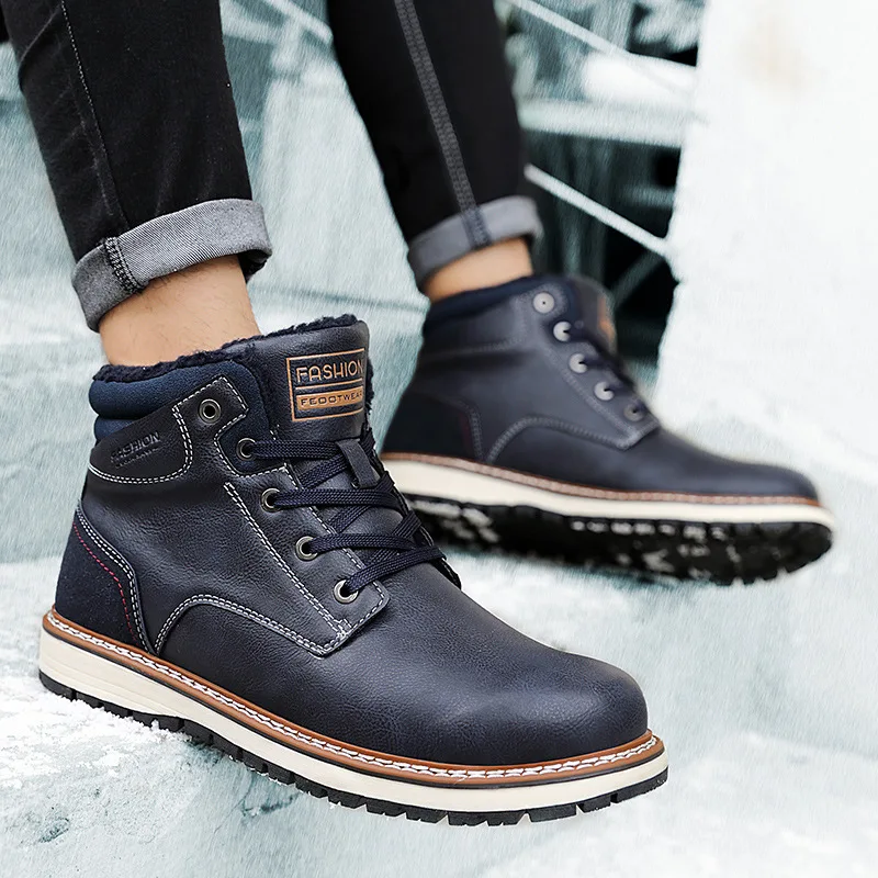 

Cotton-padded Shoes Men's plus Velvet Europe And America Snow Boots Brushed And Thick Anti-slip Wearable Shoe Light Cold Weather