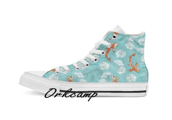 

Waterlily koi in turquoise Custom Casual High Top lace-up Canvas shoes sneakers Drop shipping