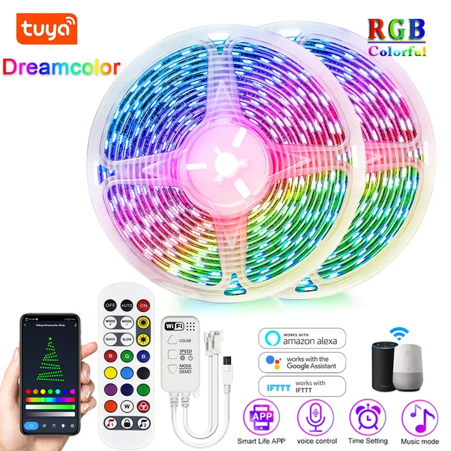 Светодиодная лента RGB WS2811 5050 RGBIC гибкая с поддержкой Wi-Fi и Bluetooth 12 В постоянного