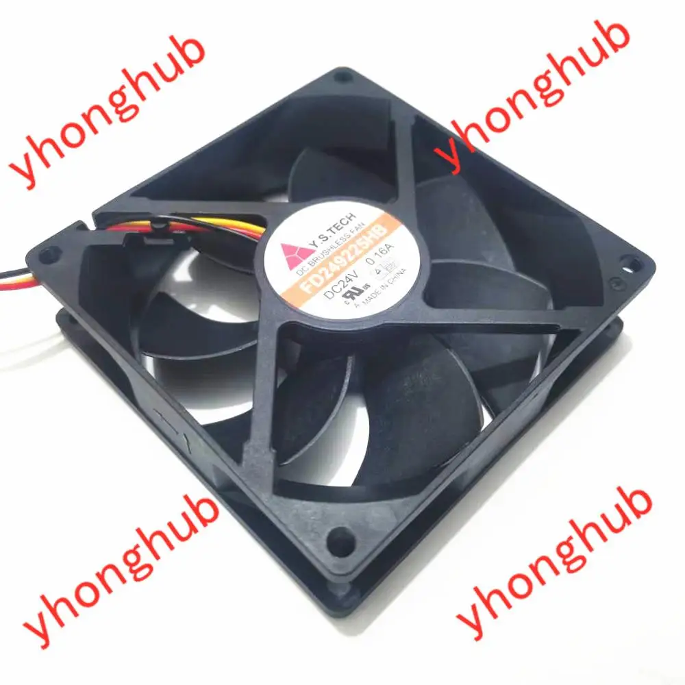 Y.S TECH FD249225HB DC 24V 0.16A защитного стекла 92x92x25 мм 3 Провода Сервер вентилятор