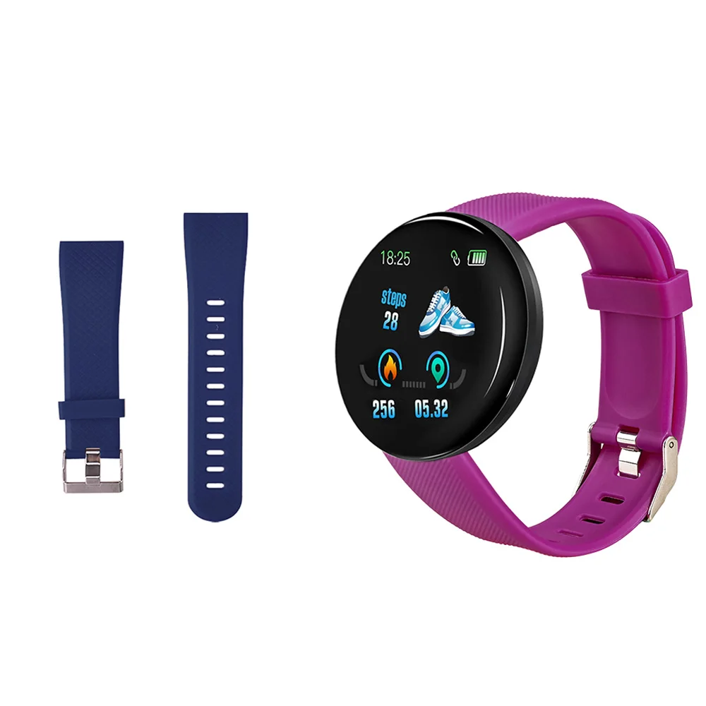 D18 Bluetooth Smart Wristband Blood Pressure Heart Rate Measurement Smart Bracelet Sport Tracker Smart Watch D13 Smartwatch - Цвет: Purple N Blue strap