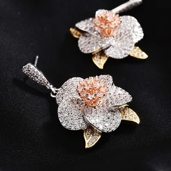 

Bilincolor luxury cubic zirconia flower drop earring for women dinner part or wedding bridal earrings