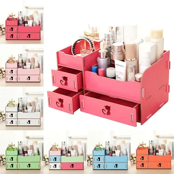 

Storage Box Cats Hollow Organizer Cosmetic Desktop Wooden With Drawers Multifunction