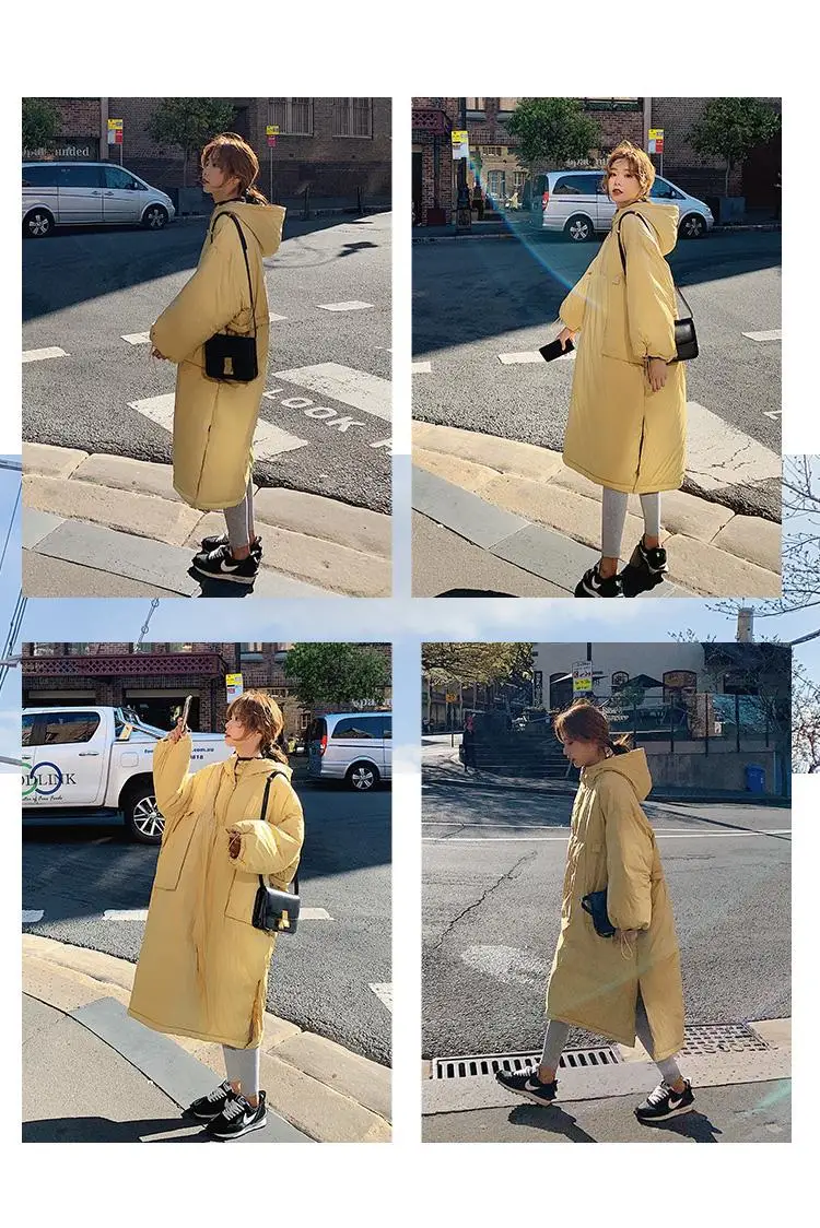 Students Thick Warm Solid Color Cotton Coat Women's Mid-length 19 Winter New Style Korean-style Loose Casual Hooded Pullover Cot
