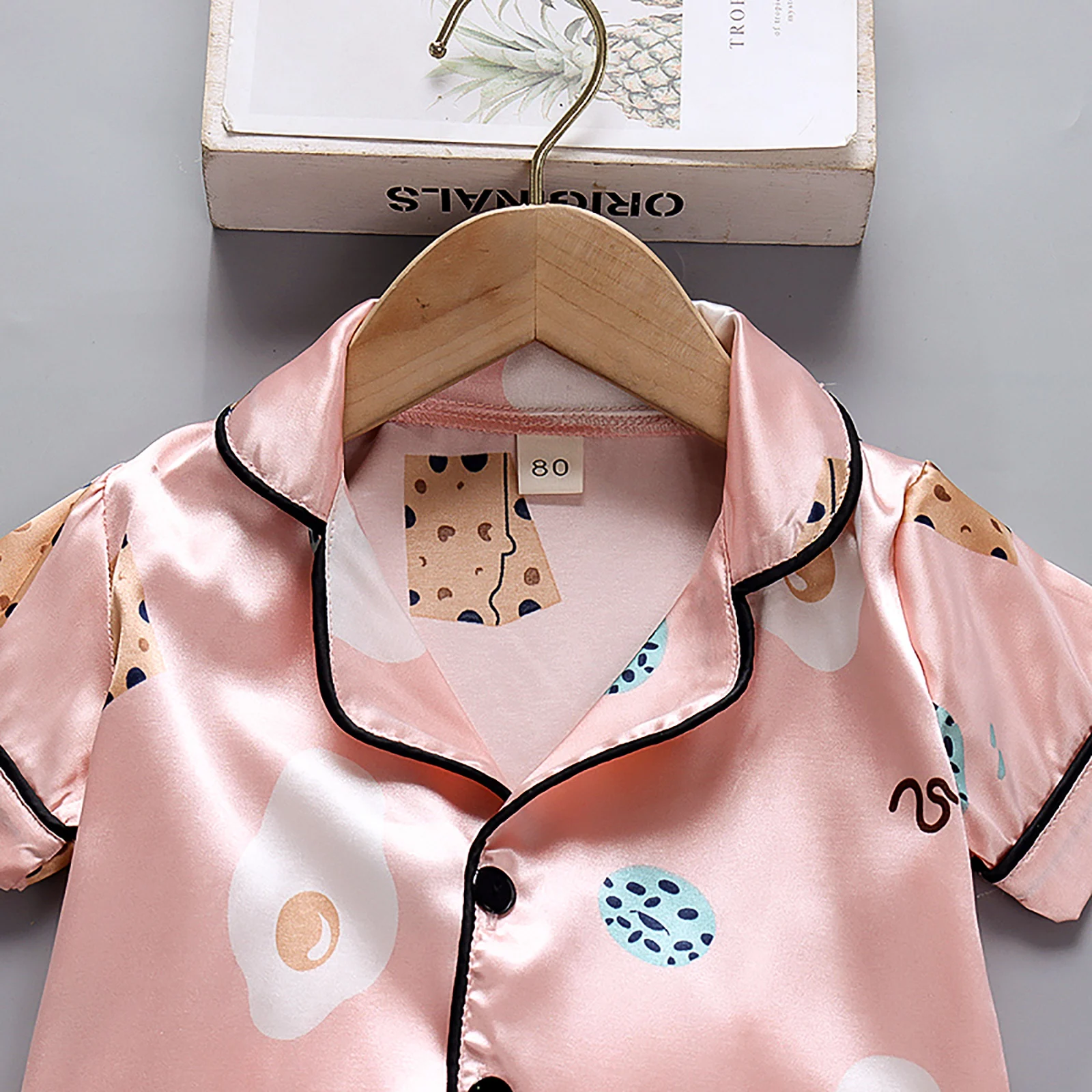 Kid Pajama Sets Silk Satin Pajamas Baby Boys Girls Clothing Sets Pyjamas Cartoon Print Short Sleeve Blouse Tops+Pants Sleepwears