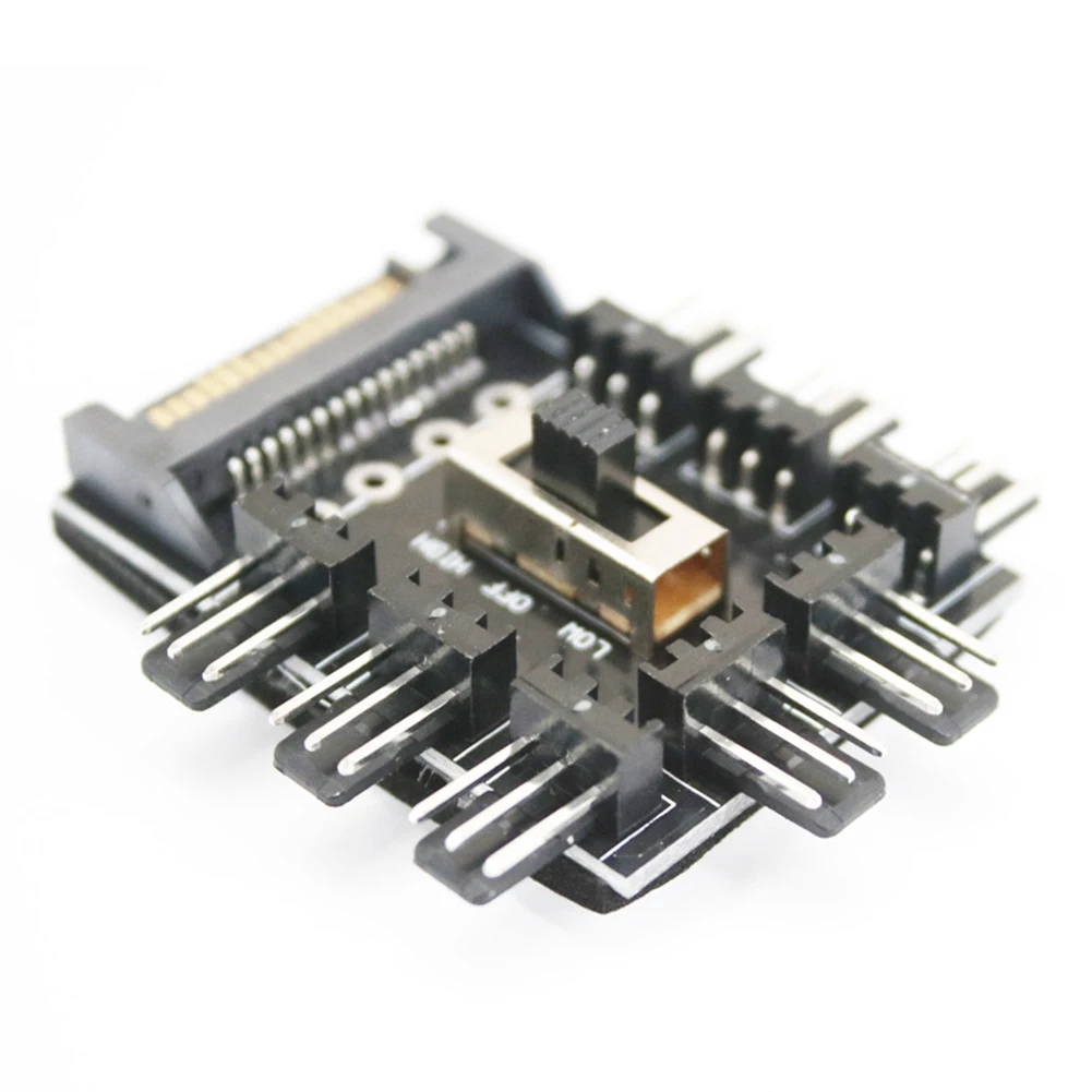 Practical Splitter Cooling Fan Hub Multi-functional Durable PC Mining SATA 1 to 8 3Pin 12V Power Socket PCB Adapter