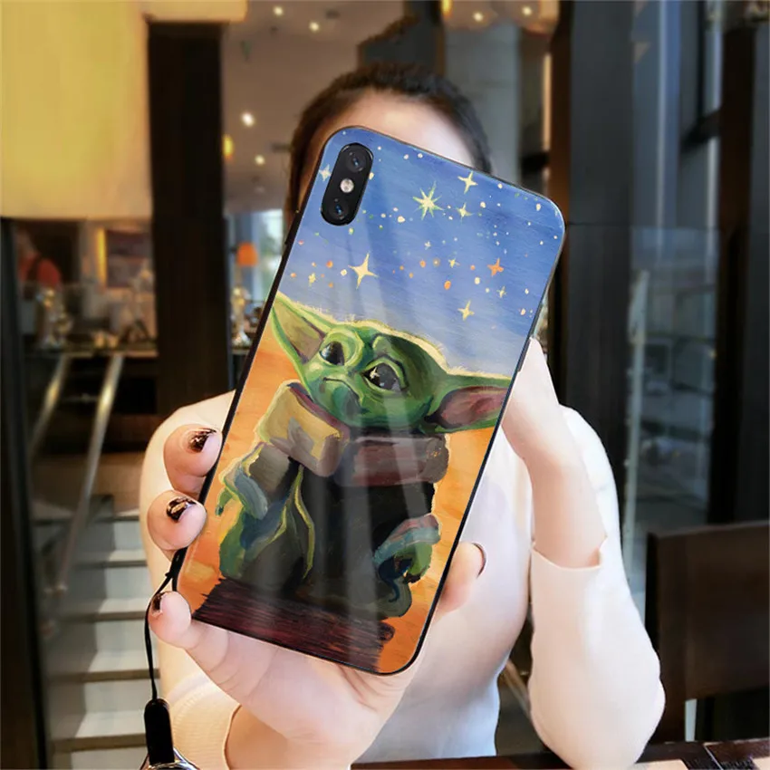 Милый мандалорский ребенок йода чехол для телефона для iPhone 11 pro X XR XS Max 8 7 6s Plus для samsung s8 s9 закаленное стекло черный чехол - Цвет: HSBL-23717