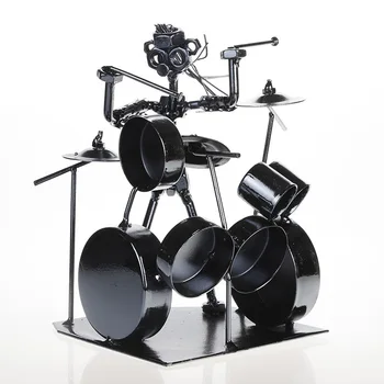 

METAL MUSICIAN DRUM PLAYER STATUE DRUMMER&DRUM SET SCULPTURE FIGURINE ORNAMENT CAFE COUNTER OFFICE BOOK SHELF DECOR X3885