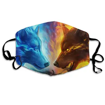 

NiYoung Unisex Breathable Ice and Fire Flame Wolf Blue Yellow Mouth Mask, Adjustable Earloop Anti Dust Pollution Face Mask for