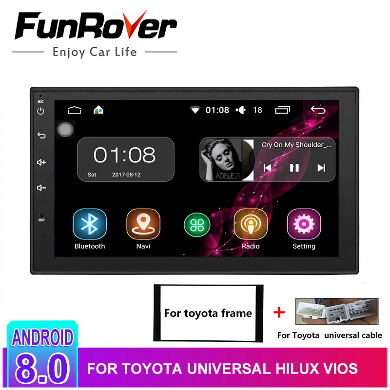 

FUNROVER Android 8.0 Car Multimedia player 2Din Car DVD radio for Toyota Universal Hilux Vios Old Camry Prado gps Navigation rds