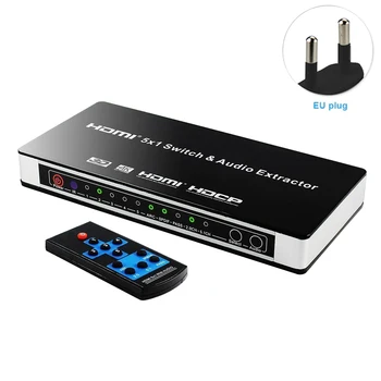 

5x1 Power Adapter 3D Office 4K DVD Remote Control Home Video Switcher Converter Arc Laptop HDMI Audio Extractor PC TV