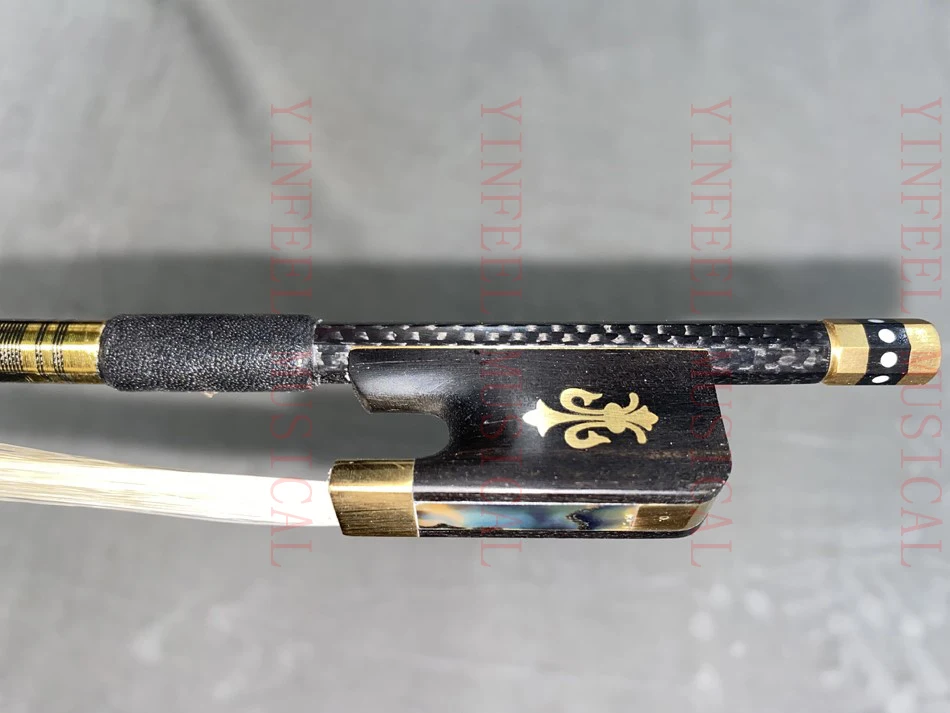 light 1pcs of Carbon Fiber 4/4 Cello Bow braid carbon fiber White Horse Hair Ebony gold FLEUR DE LIS frog 3/4,1/2,1/4 childern