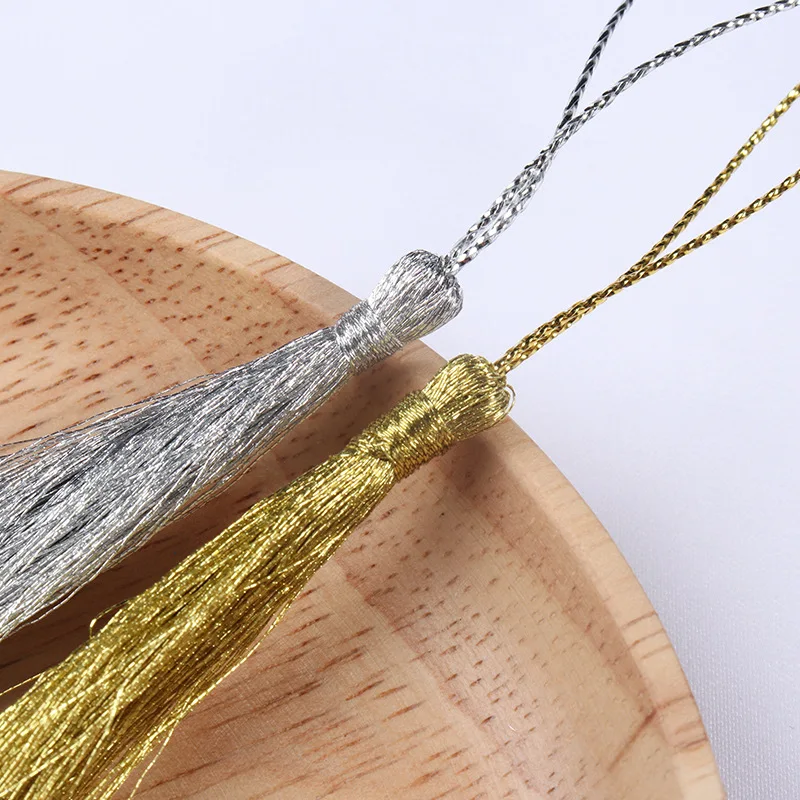 

10PCS13CM Gold/Silver Polyester Tassel Fringe Silk Thread Long Tassels Decorative For Jewelry DIY Chinese Knot Curtains Clothes