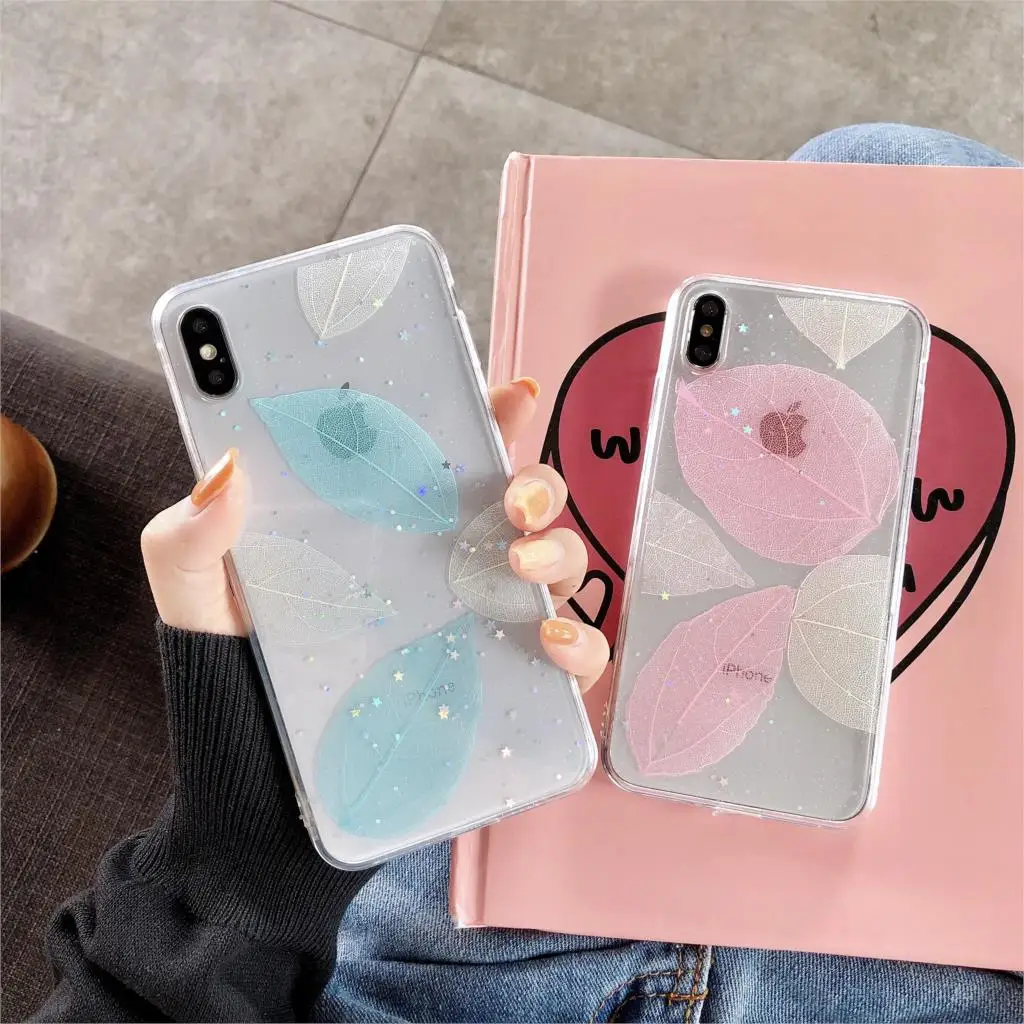

For iPhone X 6 6S 7 8 plus Phone Case Real Dried Flowers leaf Transparent Soft TPU Cover For iphone XR XS Max Cover