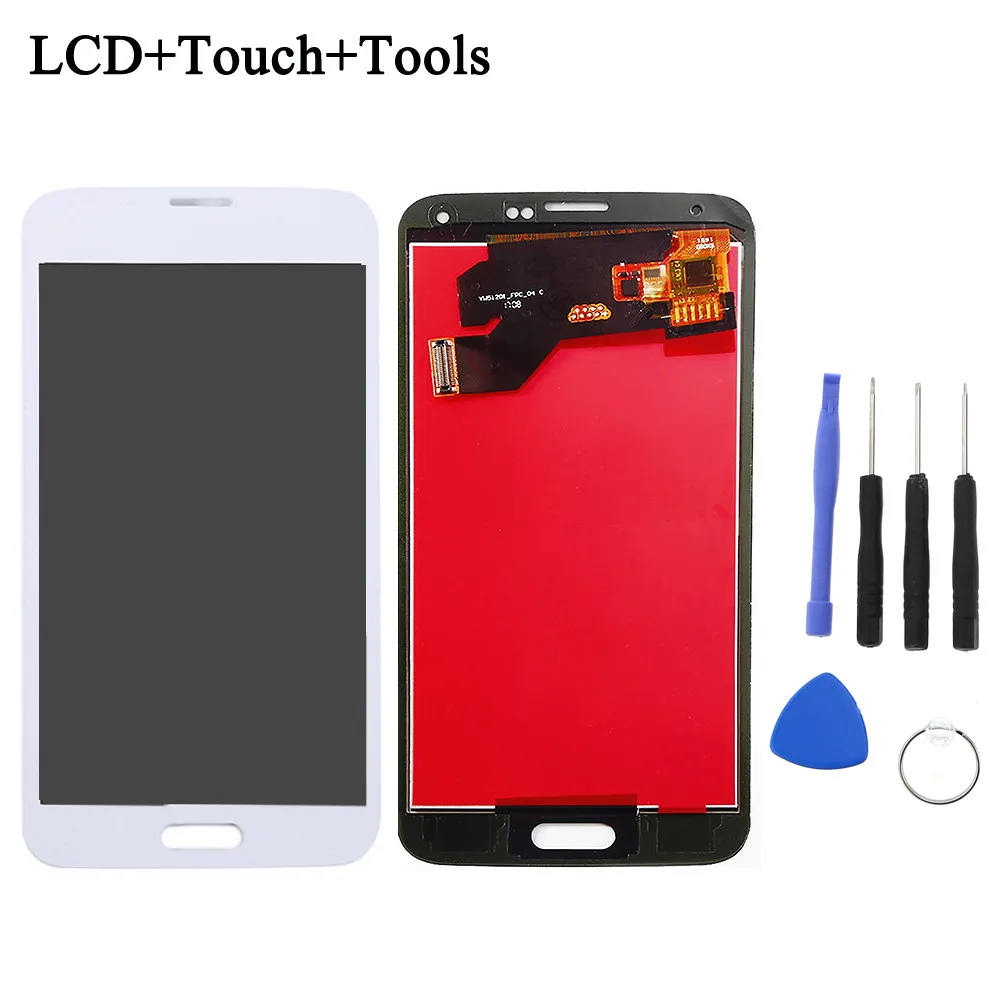 For Samsung S5 LCD G900F G900A Display G900P G900T G900V Touch Screen Digitizer G900f display for samsung galaxy S5 lcd G900 LCD - Цвет: White with tools