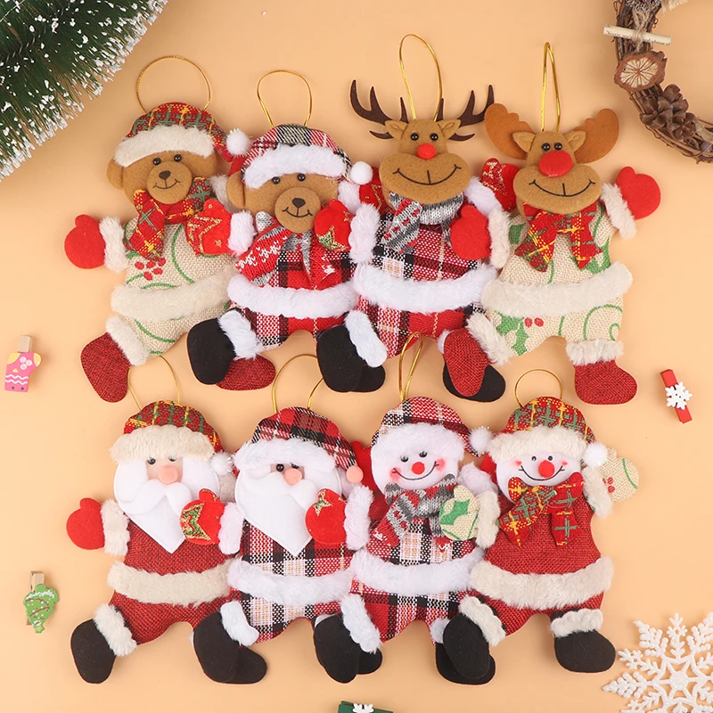 1PCS Happy New Year Christmas Ornaments DIY Xmas Gift Santa Claus Snowman Tree Pendant Doll Hang Decorations For Home