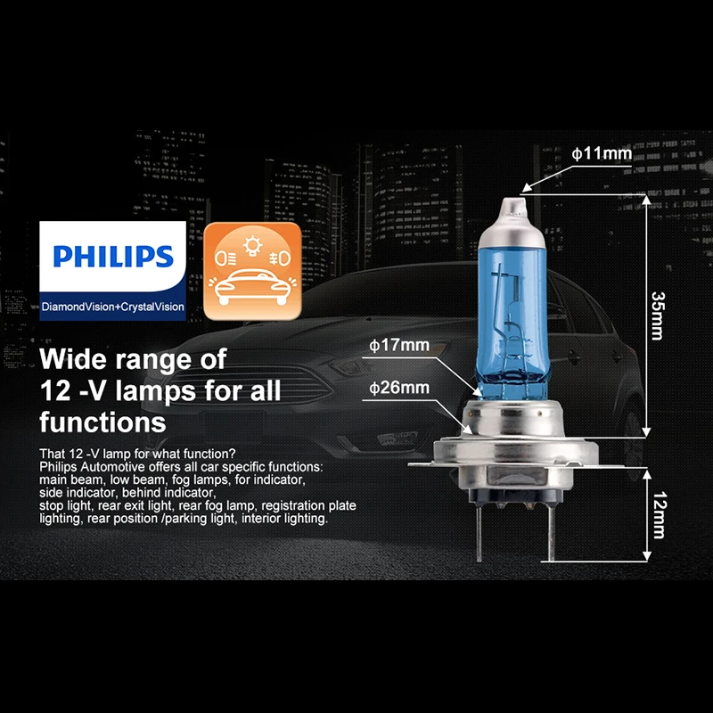 Philips H7 H4 H3 H1 H11 H8 HB3 HB4 9005 9006 галогенные лампы 12V с украшением в виде кристаллов видение 4300K яркий белый светильник автомобильные аксессуары для автомобильных фар+ T10