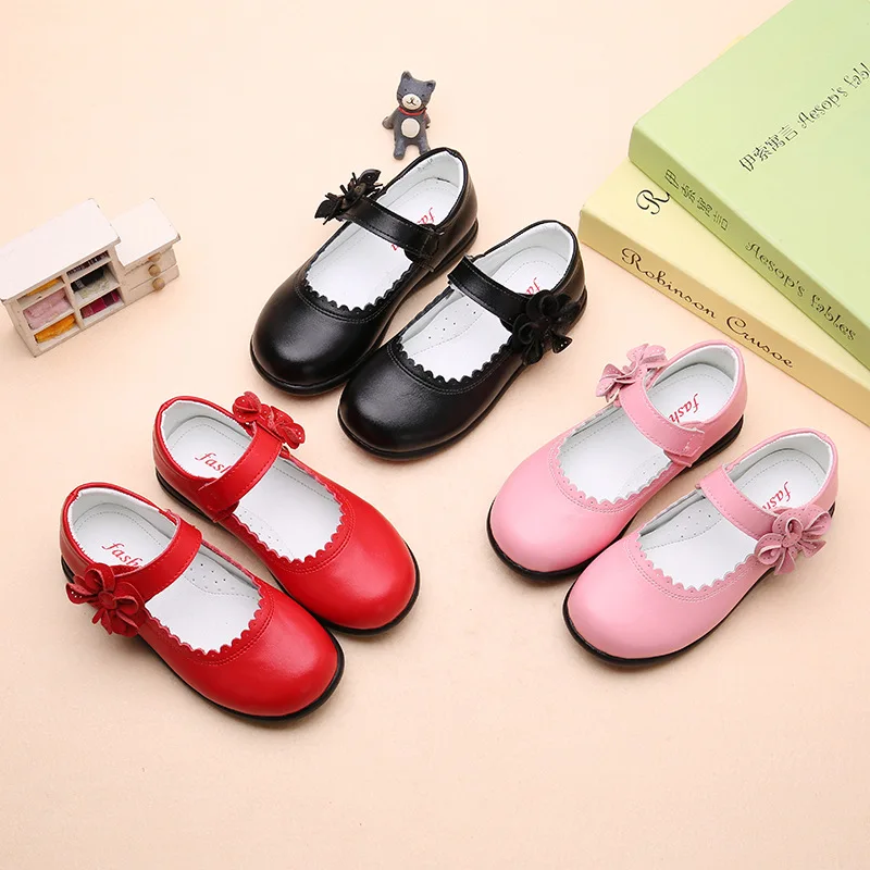 Fashion Princess Flowers Children Girl Wedding Shoes For Big Kids Flat Leather Shoes Student Size 3 4 5 6 7 8 9 10 11 12 13 Year