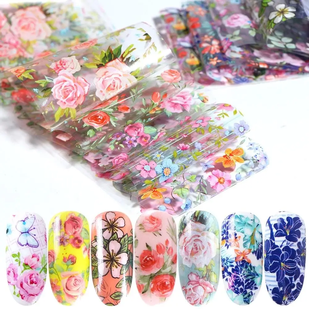 

BearPaw 10pcs/set DIY Nail Sticker Foil Polish Stickers Mix Rose Flower Transfer Foil Nails Decal Sliders Nail Art Tool