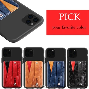 

For Iphone 11 PRO MAX 6.5 5.8'' For Samsung Galaxy M10 ID Card Slot Soft TPU Leather Case Veneer Gluing Stand Cover Skin 100pcs