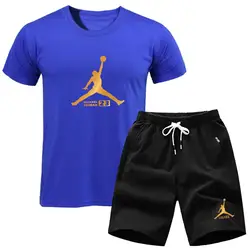 Летний Новый мужской комплект из 2 предметов, комплект с короткими рукавами, Модный повседневный спортивный костюм Jordan 23 серии, мужской