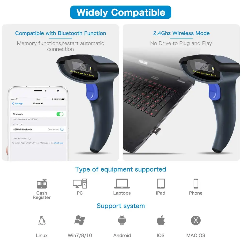 NETUM W8-X Bluetooth беспроводной 2D QR сканер штрих-кода(80 шт